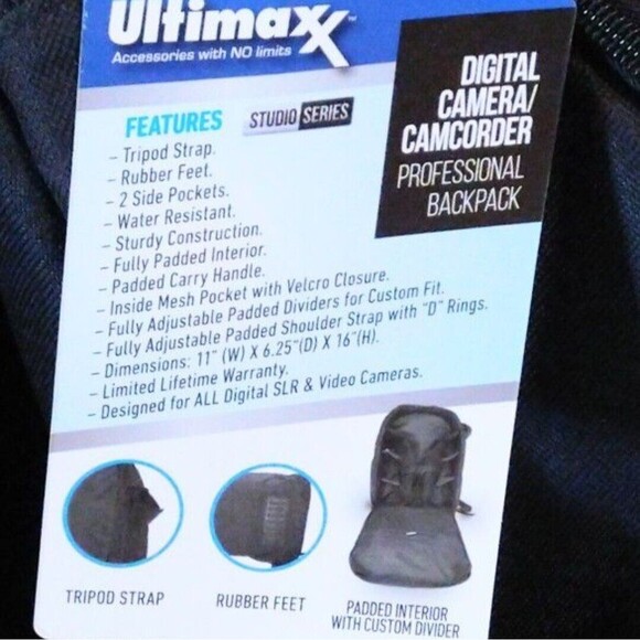 Ultimaxx Digital Camera Camcorder Back Pack Padded Dividers UM-BP100 Black NEW - Picture 4 of 6